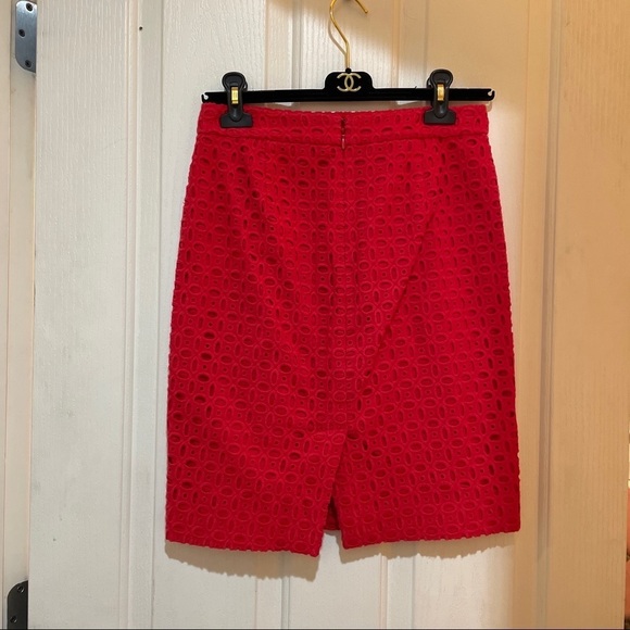 J.CREW Pencil Skirt Exploded Eyelet Watermelon Red Pink No.2 Pencil Size 0 XS - Picture 5 of 8